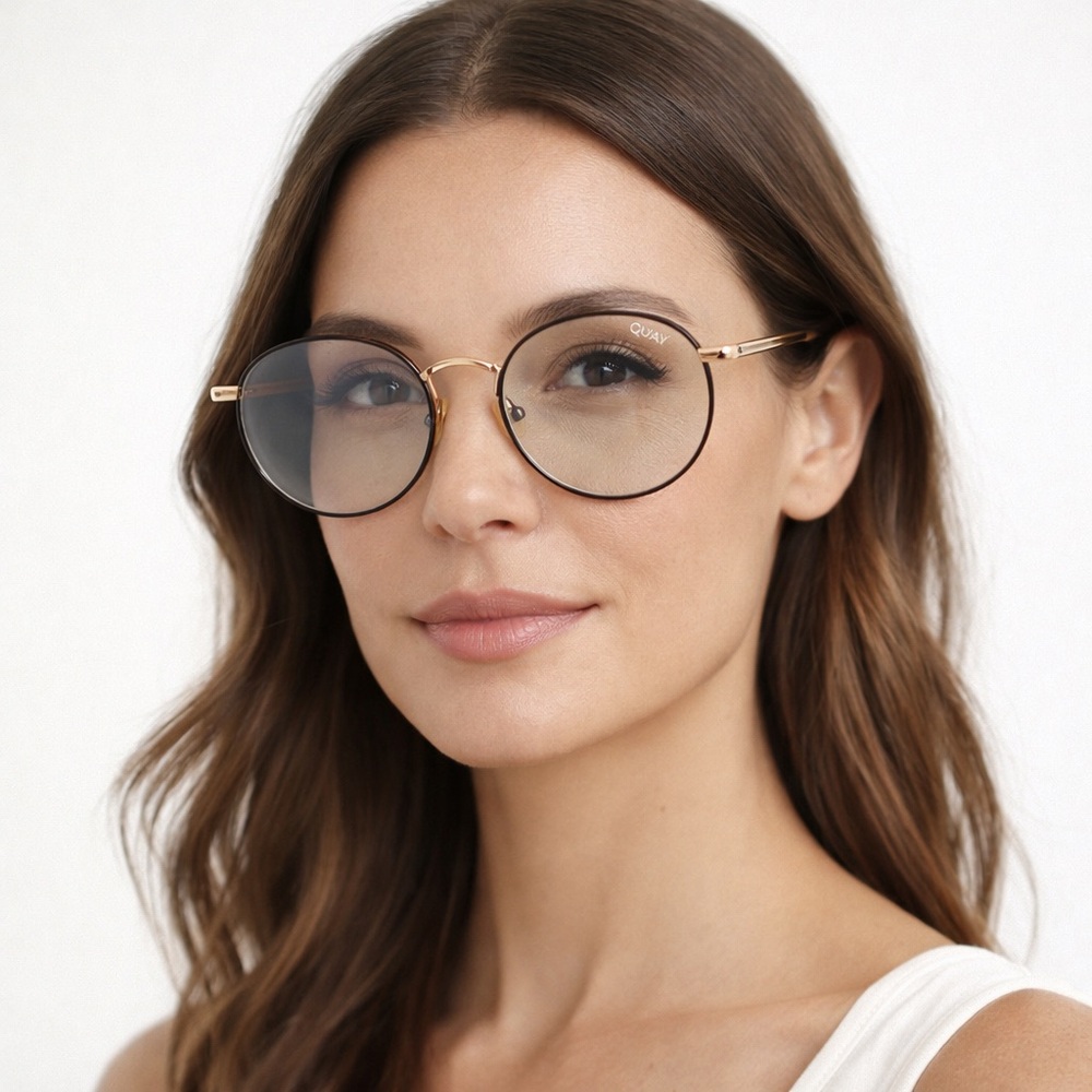 Quay Australia Gold and Black Round Blue Light Glasses